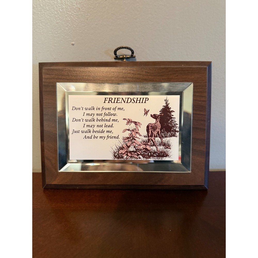 Wood Framed Friendship Quote Plaque Deer Mirror Accent Wall Decor Gift